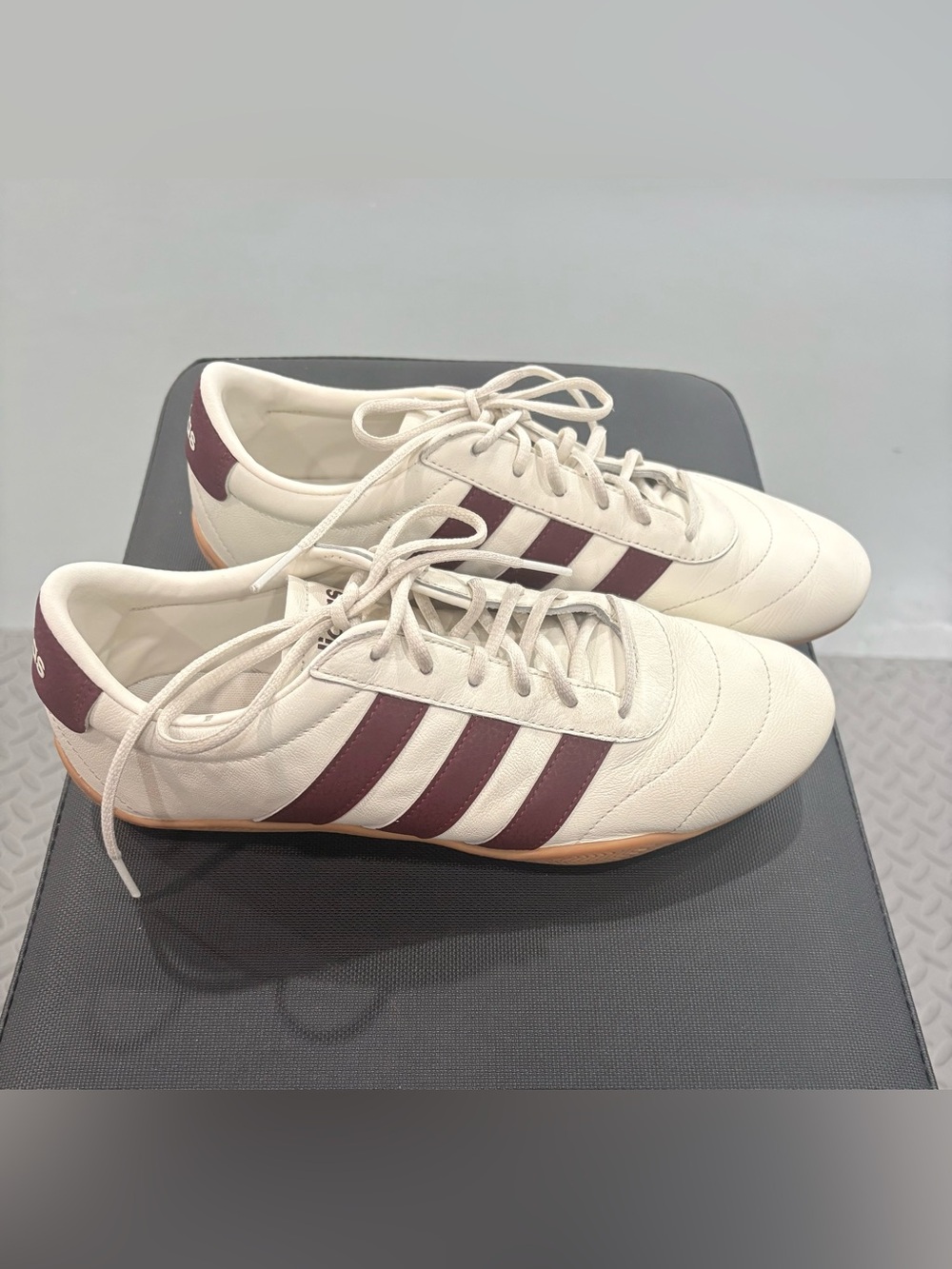 adidas White Sneakers with Burgundy Stripes